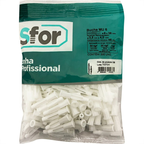 Bucha Fixacao Sforplast Baiano/Gesso 06 200 Pecas 106