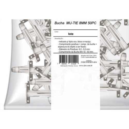 Bucha Fixacao Sforplast Tie 08 Abracatudo 50 Pecas 123