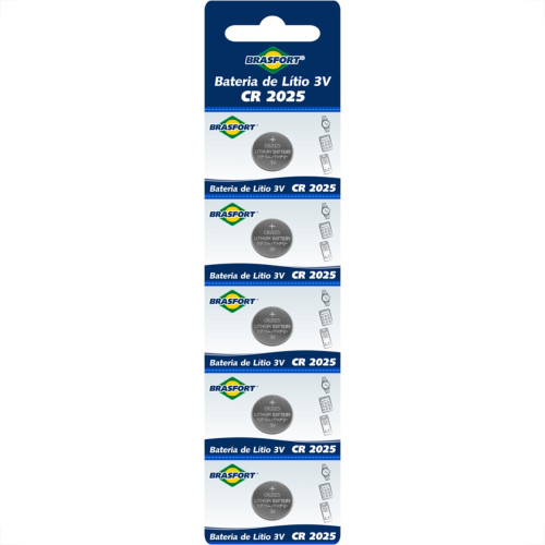 Pilha Brasfort Bateria 03V Cr2025 Com 1 Peca 7441 - Kit C/5 