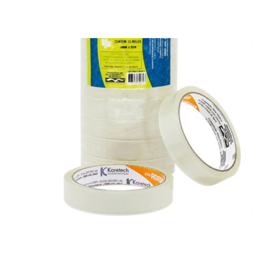 Fita Adesiva Transparente Koretech 18X50 Rf.12.10.4.0021 - Kit C/13 