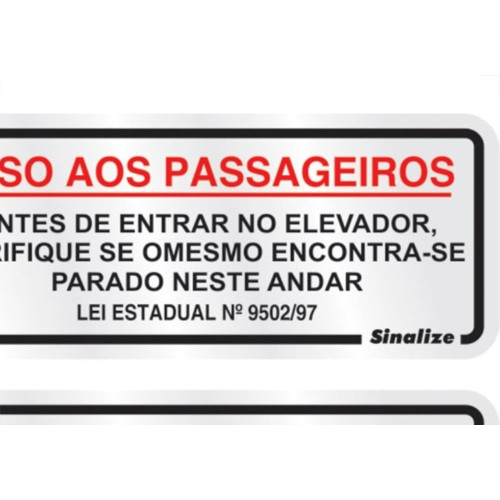 Placa Sinalizacao Aluminio 15X06 ''Aviso Elevador'' 2 Pecas 120Bk