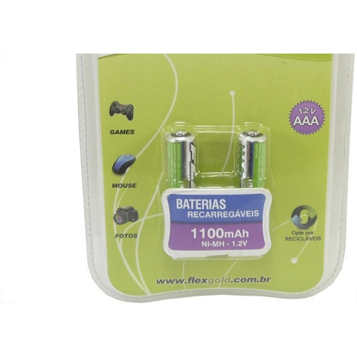 Pilha Recarregavel Flexgold Palito ''Aaa'' 2 Pecas 1100Mah Fx-Aaa11B2