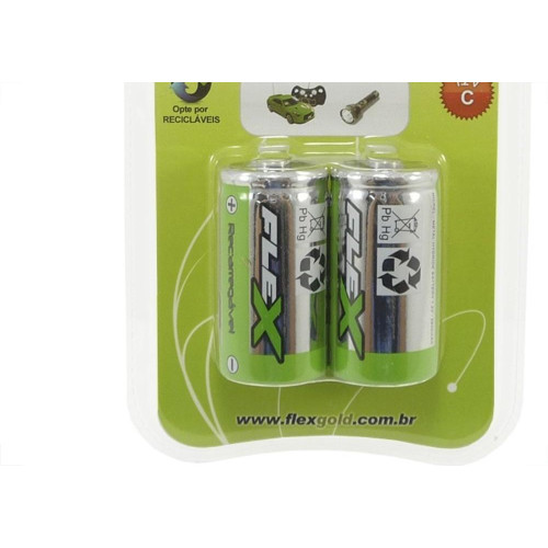 Pilha Recarregavel Flexgold Media ''C'' Com 2 Pecas 2900Mah Fx-C29B2