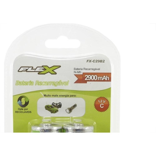 Pilha Recarregavel Flexgold Media ''C'' Com 2 Pecas 2900Mah Fx-C29B2