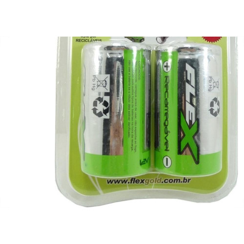 Pilha Recarregavel Flexgold Grande ''D'' Com 2 Pecas 2900Mah Fx-D29B2