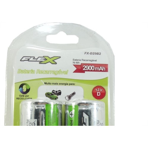 Pilha Recarregavel Flexgold Grande ''D'' Com 2 Pecas 2900Mah Fx-D29B2