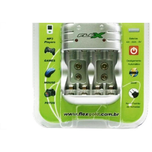 Carregador Para Pilhas 4Aa/Aaa Ou 2 Bateria 9V Flex Bivolt Fx-C03