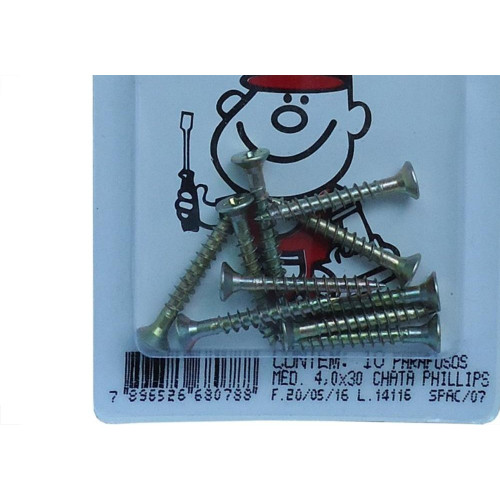 Cartela Parafuso Madeira Phillips Chata 4,0 X 30Mm Peg&Fixe 10 Pecas Apac/07