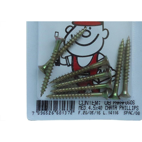 Cartela Parafuso Madeira Phillips Chata 4,5 X 40Mm Peg&Fixe 8 Pecas Apac/08