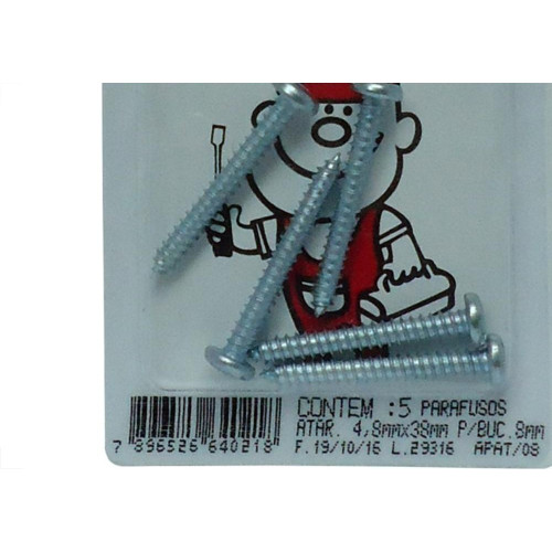 Cartela Parafuso Auto Atarrachante Panela 4,8 X 38Mm Peg&Fixe 5 Pecas Apat/08