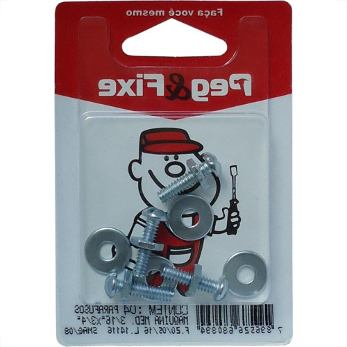 Cartela Parafuso Rosca Maquina Peg&Fixe   Redonda 3/16 X 3/4''+Porca+Arruela Com 12 Pecas Amaq/08