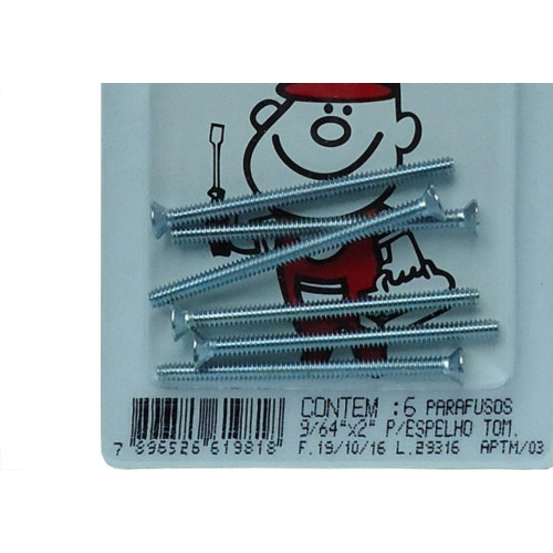 Cartela Parafuso Placa Tomada 9/64 X 2'' Peg&Fixe 6 Pecas Aptm/03