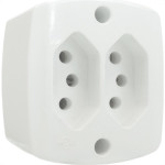 Tomada Externa Ilumi 2 Polos +Terra Dupla 20A Branca 16519Pct - Kit C/10 