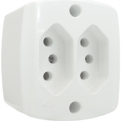 Tomada Externa Ilumi 2 Polos +Terra Dupla 20A Branca 16519Pct - Kit C/10 