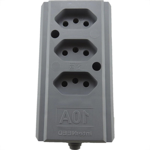 Tomada Barra Interneed   Tripla 10A 2 Polos +Terra Cinza 66231