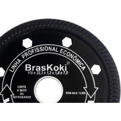 Disco Diamantado Braskoki 110Mm Turbo Jet Preto Seco Agua 