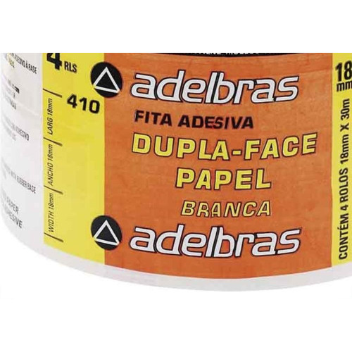 Fita Dupla Face Adelbras De Papel Branca 18 X 30M  - Kit C/4 