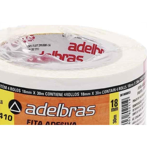 Fita Dupla Face Adelbras De Papel Branca 18 X 30M  - Kit C/4 