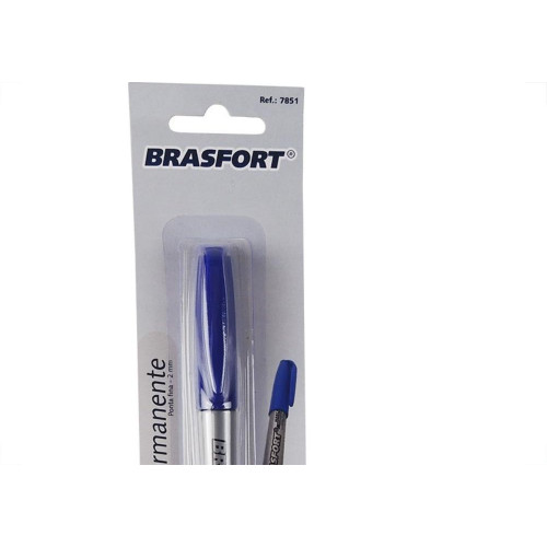 Caneta Marcacao Permanente Brasfort Ponta Fina Azul Blister 7851