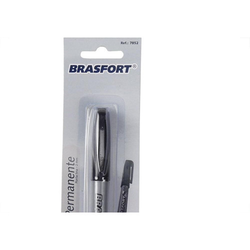 Caneta Marcacao Permanente Brasfort Ponta Fina Preta Blister 7852