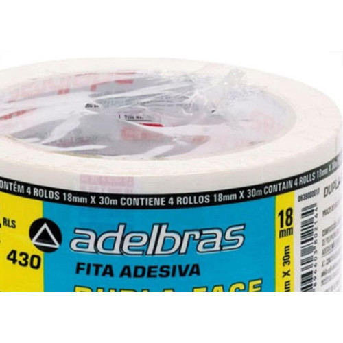 Fita Dupla Face Adelbras Acrilica Transparente 18X 30M  - Kit C/4 
