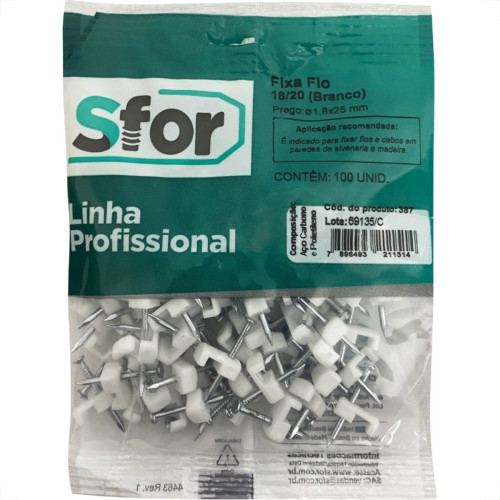Grampo Fixa Fio Tipo Garra Sforplast 18/20 Branco Com 100 Pecas 387