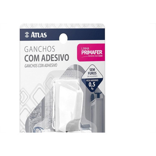Gancho Adesivo Primafer Branco Plastico 0,5 1Kg 3Pecas Medio Pr2509