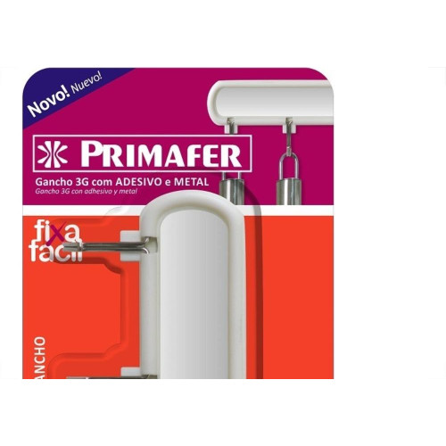 Gancho Adesivo Primafer Branco Plastico/Metal 0,3 1Kg 1Peca Com 3 Ganchos Pr2563