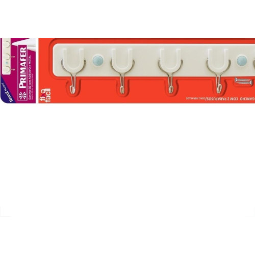Gancho Adesivo Primafer Branco Plastico/Metal 0,5 1Kg 1Peca Com 5 Ganchos Pr2565