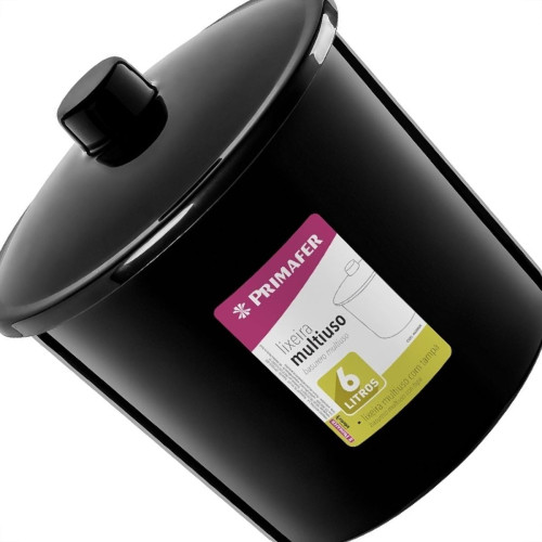 Lixeira Primafer Plastico 6 Litros Preta Com Tampa Pr1014-8