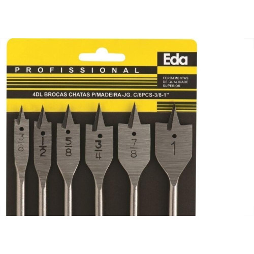 Broca Madeira Chata Eda 3/8A1'' C/6 Pecas 4Dl