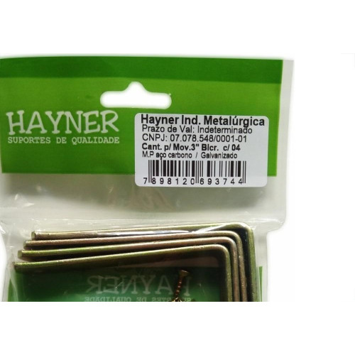 Cantoneira Moveis Hayner Bicromatizada 3'' 04Pecas 93744