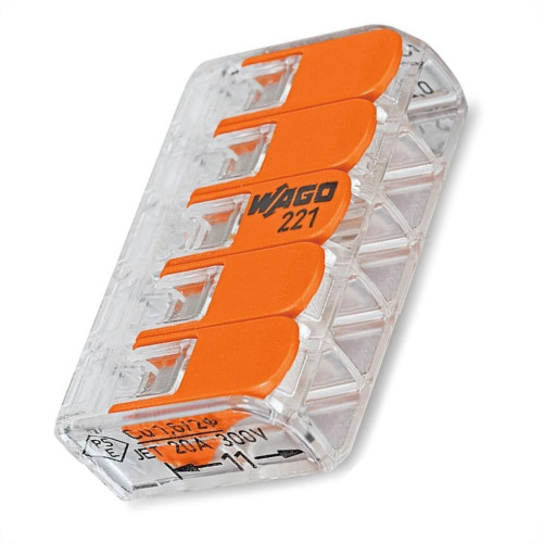 Conector Emenda Wago 5Polo 4Mm 221-415 - Kit C/25 