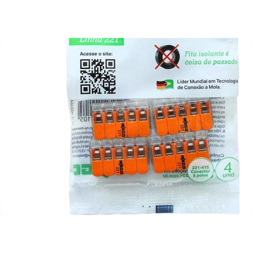 Conector Emenda Wago Flow 5Polo 4Mm Cm 4Pecas 415 