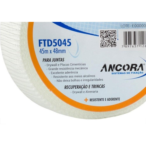 Fita Drywall Ancora Telada Fibra De Vidro 48Mmx 45M Ftd5045