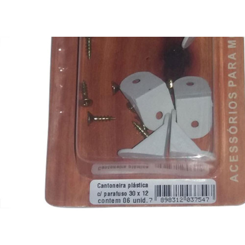 Cartela Cantoneira Moveis Preguim Plastica Com Parafuso Com 06Pecas 