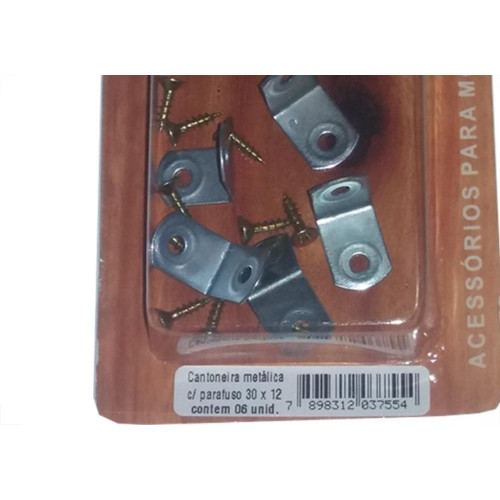 Cartela Cantoneira Moveis Preguim Metalica Com Parafuso Com 06Pecas 