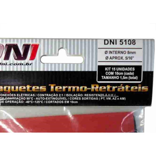 Espaguete Termo Retratil Dni 8Mm Com 15Pecas 5108
