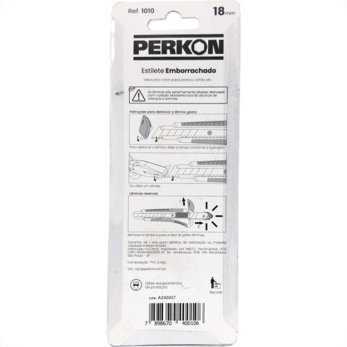 Estilete Perkon Emborrachado Com 3 Laminas 18Mm 1010