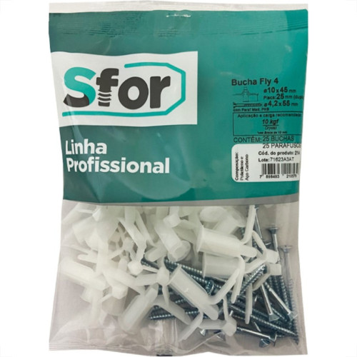 Bucha Fixacao Sforplast Gesso Drywall 4'' 24 A 32 + Parafuso 25 Pecas 214
