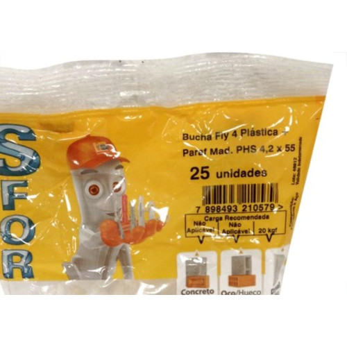 Bucha Fixacao Sforplast Gesso Drywall 4'' 24 A 32 + Parafuso 25 Pecas 214