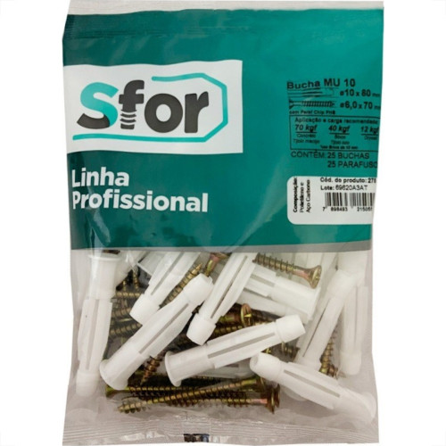 Bucha Fixacao Sforplast Baiano/Gesso 10 Com Parafuso 25Pecas 275