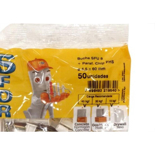 Bucha Fixacao Sforplast Tijolo Baiano Sfu 08 Com Parafuso 50 Pecas 2112