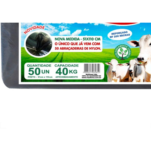 Saco Para Silagem Maxilona Preto 51X110 Capacidade 40Kg 50 Sacos 1.02.0003