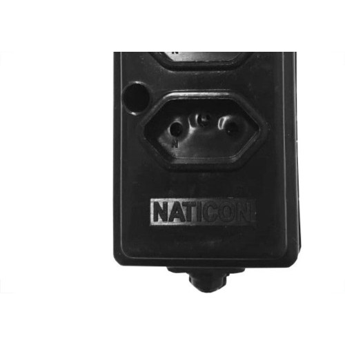 Tomada Barra Naticon   Tripla 10A 2 Polos +Terra Preta 569