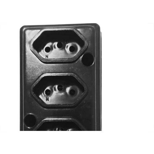 Tomada Barra Naticon   Tripla 10A 2 Polos +Terra Preta 569