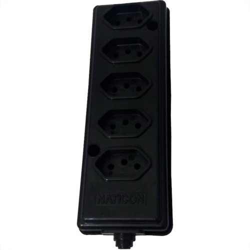 Tomada Barra Naticon   Quintupla 10A 2 Polos +Terra Preta 571