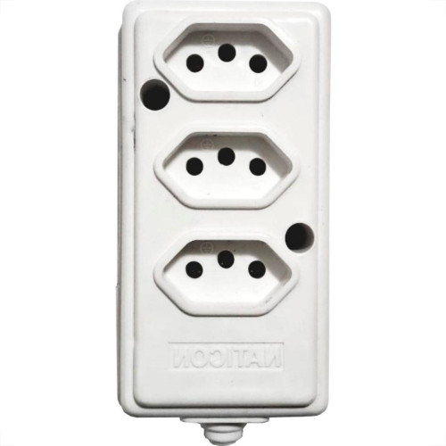 Tomada Barra Naticon   Tripla 10A 2 Polos +Terra Branca 574