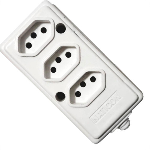 Tomada Barra Naticon   Tripla 10A 2 Polos +Terra Branca 574