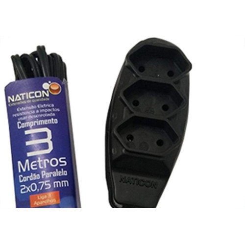 Extensao Naticon Tripla Paralela 2X0,75 Preta 3M 560